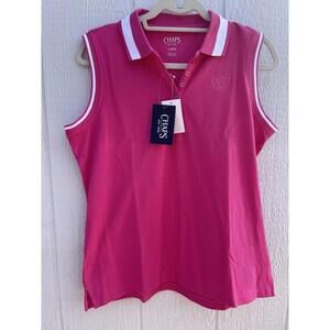 Chaps Women's Sleeveless 5 Button Placket Polo Color Hot Pink Size L NWT